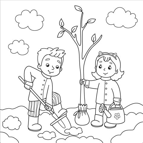 Boy and Girl Planting a Tree coloring page - ColouringPages