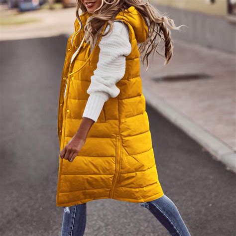 jsaierl Womens Hooded Puffer Vest,Women's Long Down Vest Zipper Puffer ...