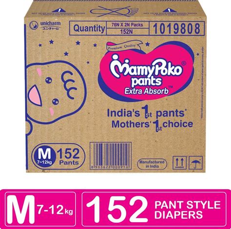Buy MAMYPOKO PANTS EXTRA ABSORB DIAPER - MEDIUM SIZE, PACK OF 152 ...