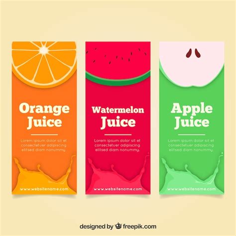 Set of flat banners with three different fruits | Free Vector