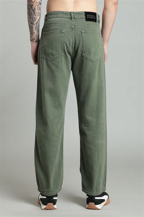 Plain Baggy Olive Green Jeans – FOULCHILD