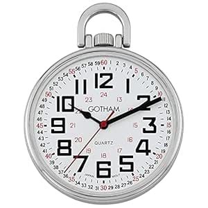 Buy Gotham Men's Silver-Tone Slim Railroad 24 Hour Open Face Quartz ...