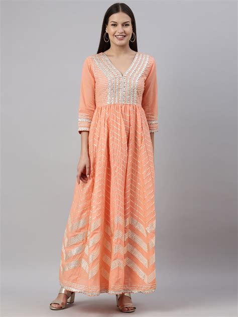 Neeru's Peach Color Cotton Fabric Kurta – Neerus India