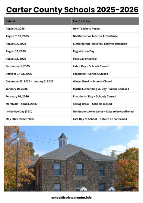 Carter County Schools Calendar with Holidays 2025-2026