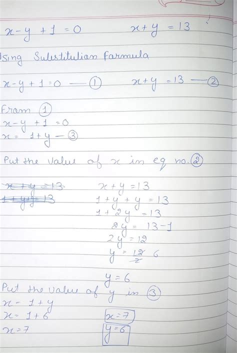 Solve the following pair of linear equations graphically: x – y +1 =0 x ...