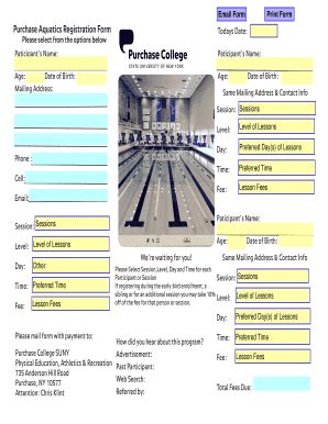 Fillable Online Purchase Aquatics Registration Form - Purchase College ...