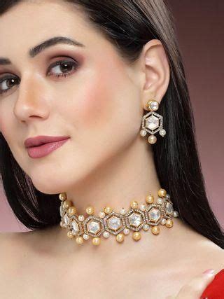 Karatcart Golden Pearl Studded Polki Kundan Choker Necklace Set for Wo ...