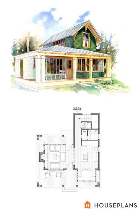 Cottage Style House Plan with 1 Bedroom and Beachy Vibes