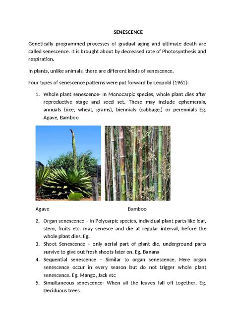 Senescence Patterns in Plants - Course Code: SEN 101 - Studocu