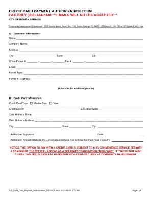FL Credit Card Payment Authorization Form - City Of Bonita Springs 2023 ...
