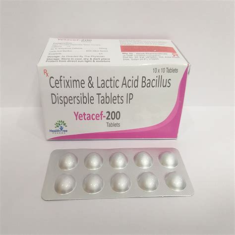 Yetacef 200 - Cefixime & Lactic Acid Bacillus Dispersible Tablets IP ...