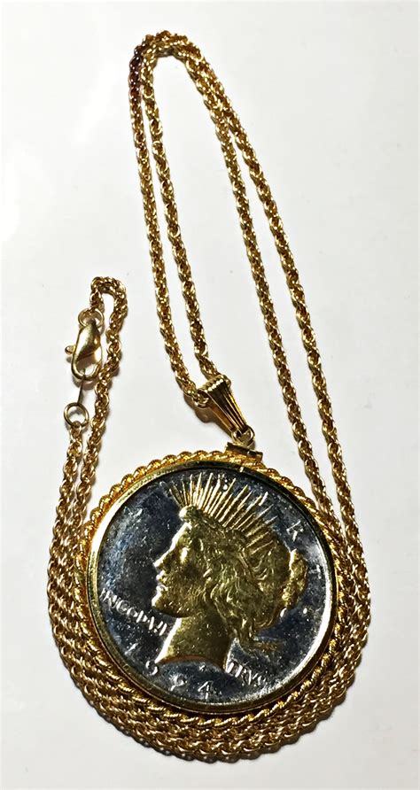 1924 Peace Silver Dollar Pendant with 24K Gold Layered Highlights*Gold ...
