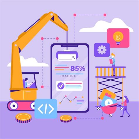 App development concept with phone and crane | Free Vector