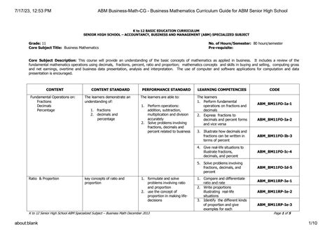 Image result for Business Math Curriculum
