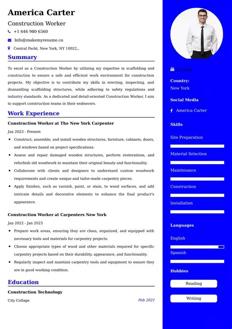 Image result for Construction Worker Resume Examples