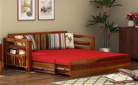 VIVENTO Solid Sheesham Wood Sofa Cum Bed Furniture Set with Storage and ...