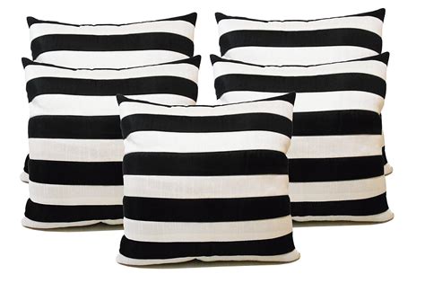 Buy Zikrak Exim Black N White Striped Cushion Cover 16 X 16 Inch - 5 ...