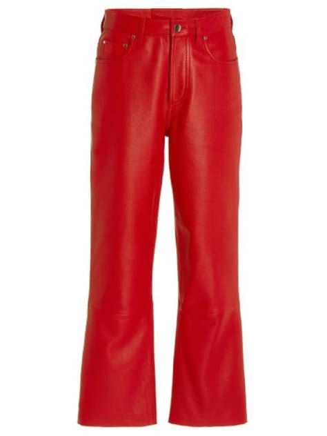 Straight Leg Red Leather Capris Pants