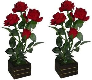 surakshit hub rose flower Red, Green Rose Artificial Flower with Pot ...