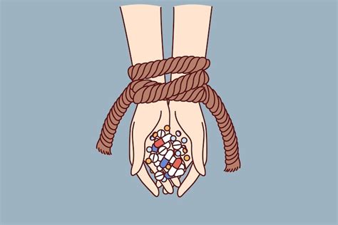 Hands of connected person with antibiotics and psychotropic drugs as ...