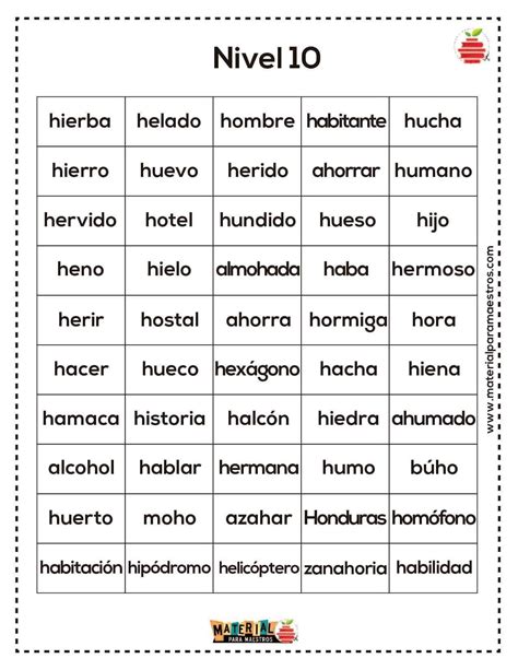 Palabras en español para niños