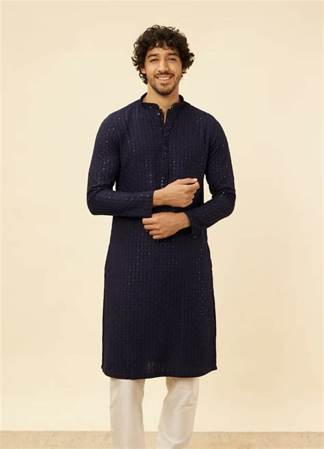 Men Navy Blue Chikankari Kurta – Westoraa