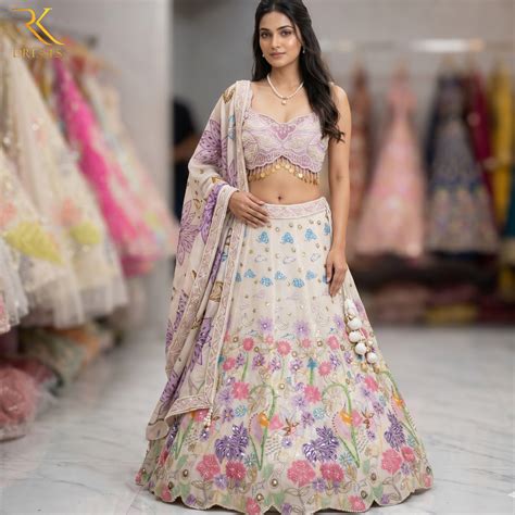 Pastel Ivory PDP Inspired designer 3D Floral Lehenga Set – RK Dresses