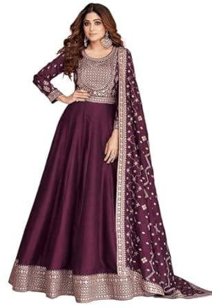 Buy Pristiq Fashion Women Vichitra Fabric Embrodary Work Gown With ...