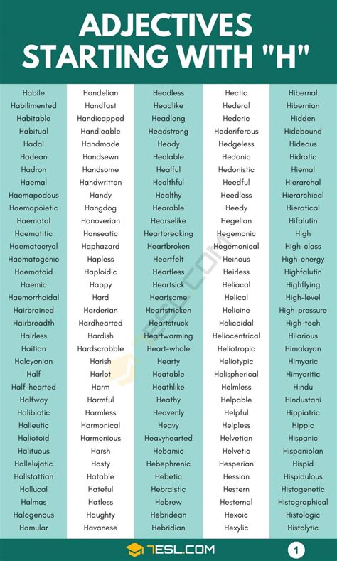 Adjectives that Start with H (1000+ H Adjectives in English) • 7ESL