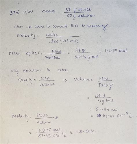 [Solved] 1. Commercial concentrated hydrochloric acid has the following ...