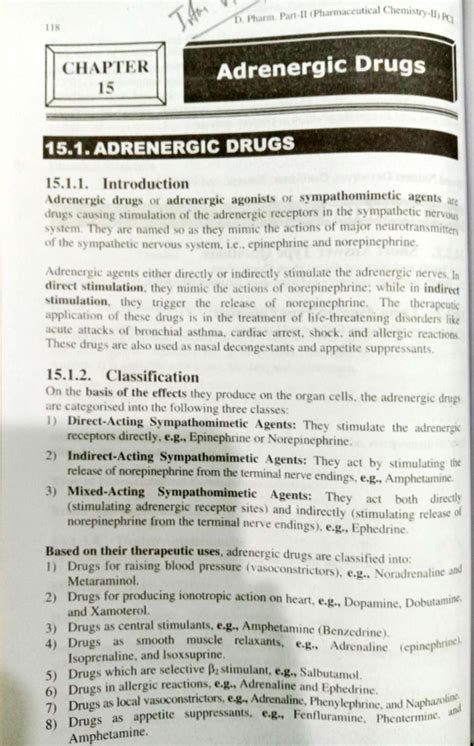 D. Pharm. (Pharmaceutical PCI 118) Chapter 15: Adrenergic Drugs ...