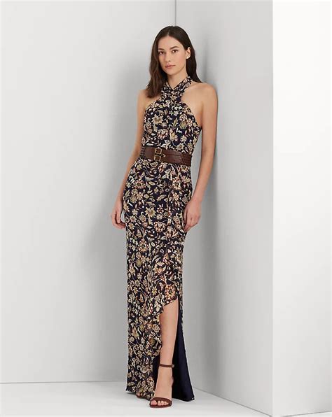 Floral Ruffle-Trim Georgette Halter Gown for Women | Ralph Lauren® IN