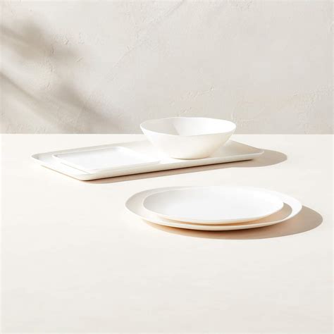 Pebble White Melamine Dinner Plates Set of 4 + Reviews | CB2