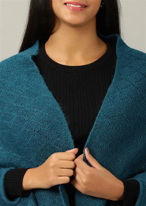 Women Poncho - Buy Blue Knitted Poncho Shrug Online | IshqMe