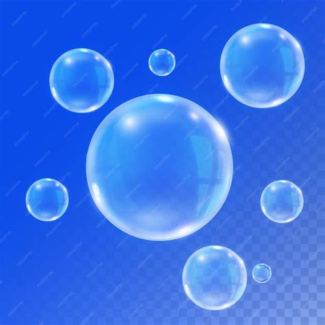 Realistic transparent floating bubbles on blue background | Premium Vector