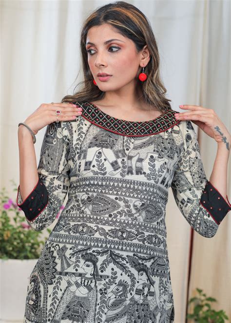 Very Unique Madhubani Print Tunic with Exclusive Mirrorwork Embroidery ...