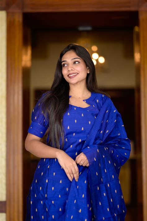 Varahi (royal blue ) - slub silk suit set in blue and gold colour comb ...