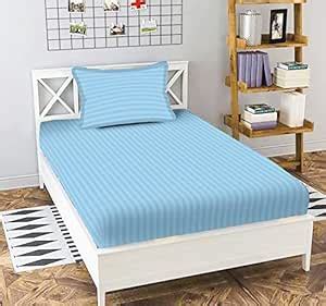NHD HOME 210 Tc Glace Cotton Sartin Striped/Plain Bedsheets for Single ...