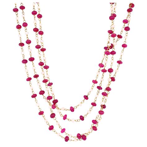 Ruby Beads and Cultured South Sea Pearl 22 Karat Gold Necklace For Sale ...