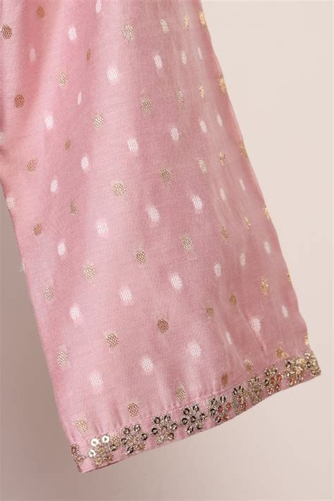 Buy Pink Yarn Dyed Foil Printed Polka Dots Chanderi Straight Kurta with ...