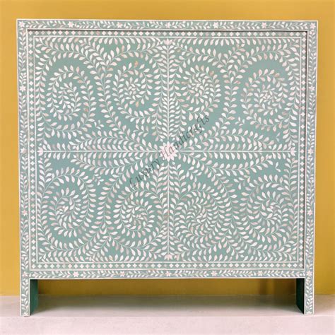 Scroll Vine Bone Inlay Headboard Sage Green – Luxury Handicrafts