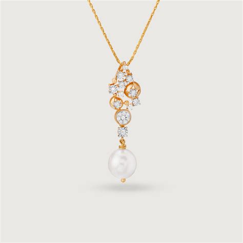 Starlit Glistening 14KT Diamond and Pearl Pendant