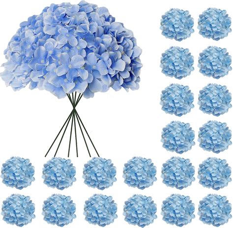 Cherica 20 Pcs Blue Hydrangea Artificial Flowers Bulk, Faux Hydrangea ...