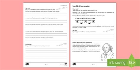 Iambic Pentameter Worksheet | Shakespeare | English