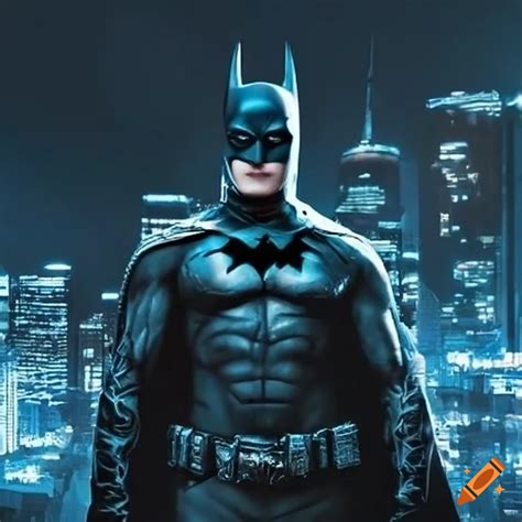 Batman looking over gotham city at night with neon lights on Craiyon