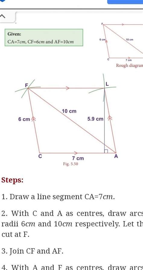 construct a parallelogram CALF with CA=7cm,CF=6cm and AF=10cm. now find ...