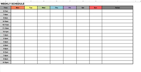 Image result for Excel Weekly Schedule Printable