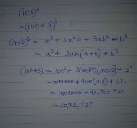 Use the formula to find the value of :(103) ^3 - Brainly.in