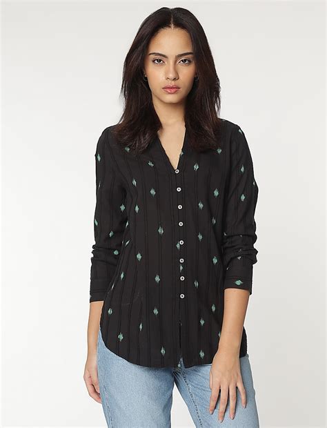 Buy Pure Cotton Mandarin Collar Textured Top at Marks & Spencer