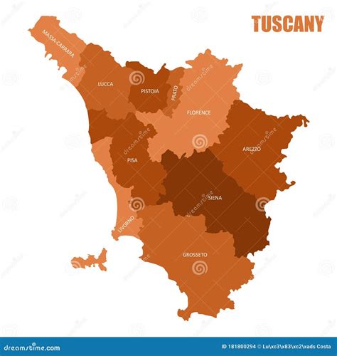 Tuscany regions map stock illustration. Illustration of mapping - 181800294